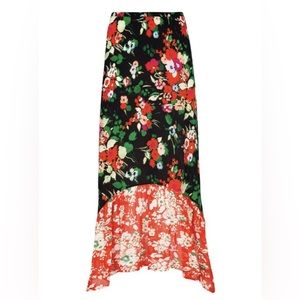 RIXO London Leandra Silk Midi Skirt Unlined Floral Asymmetrical Hem Sz Sm